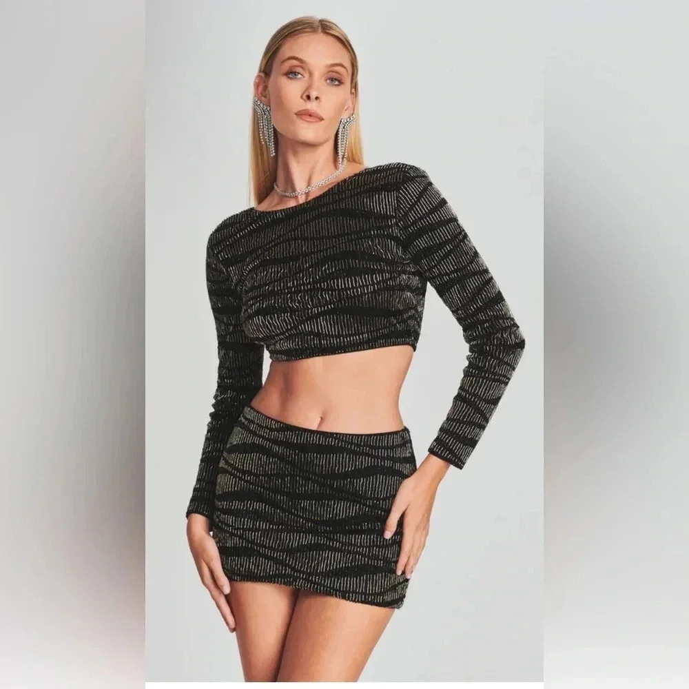 Retrofête Bryant Sequin Tiger Stripe Top | Black/Gunmetal | Large